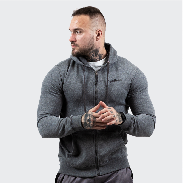 Felpa da uomo Zipper Hoodie Grey Black - GymBeam